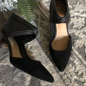 Joes jeans womens black leather suede zip heals